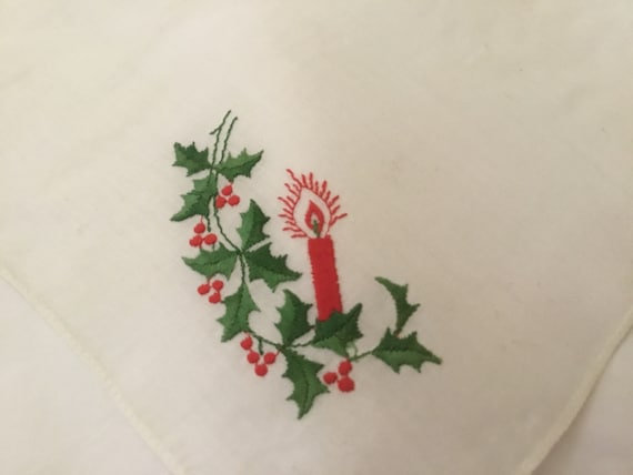Vintage Handkerchief / Holiday Christmas Candle a… - image 1