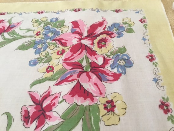 Vintage Handkerchief / Red Daffodils - image 2