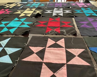 Vintage Bright Squares for a Star Quilt /  17 Squares Sewn and Ready to Piece