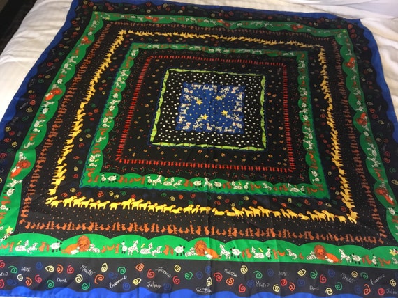 Vintage Silk Scarf / Children’s Art Project / Colo