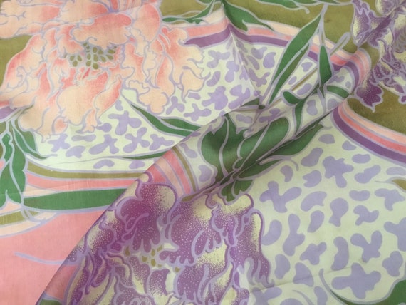 Vintage Silk Scarf / Pastel Peonies and Orchids - image 2