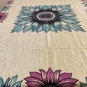 Vintage Tablecloth / Midcentury Tablecloth / Bright Sunflowers on Heavy Linen