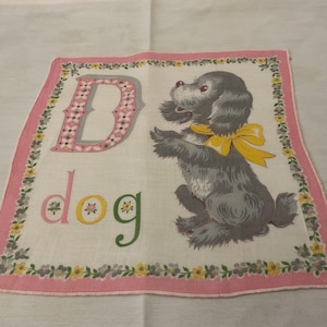 Pañuelo infantil vintage / Perrito muy dulce / Letra D