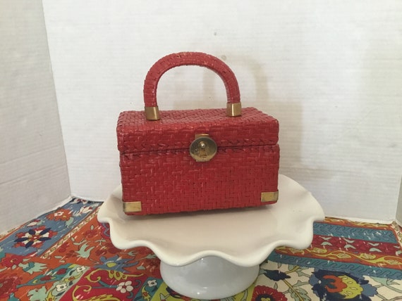 Tiny Vintage Purse / Koret Bright Red Straw - image 2