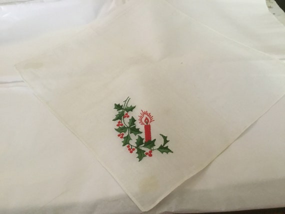 Vintage Handkerchief / Holiday Christmas Candle a… - image 3