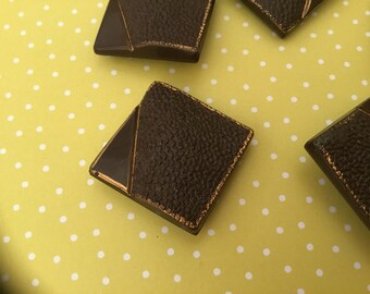 Vintage Glass Buttons / 5 Midcentury Square Glass Buttons