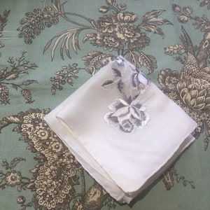 Vintage Handkerchief / Gray Roses