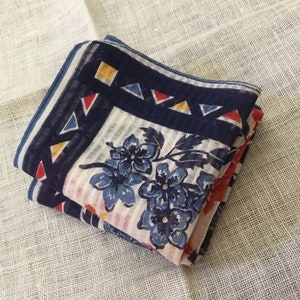Vintage Handkerchief / Florals and Geometrics in Primary Colors