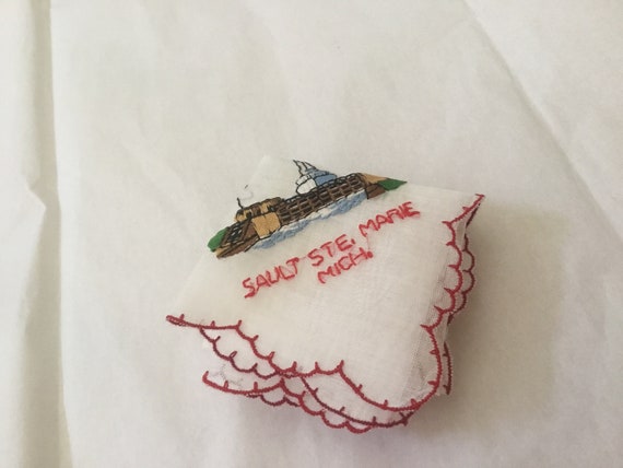 Vintage Tourist Handkerchief / Sally Ste. Marie, … - image 3