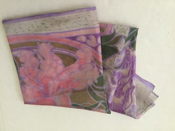 Vintage Silk Scarf / Pastel Peonies and Orchids - image 8