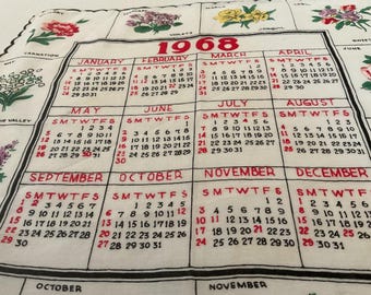 Vintage Handkerchief / 1968 Calendar, Probably by Krier - Etsy
