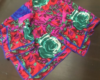 Vintage Silk Scarf / Fantasy Roses