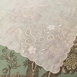 Vintage Handkerchief / Madeira Embroidery / Monogram “Joan”