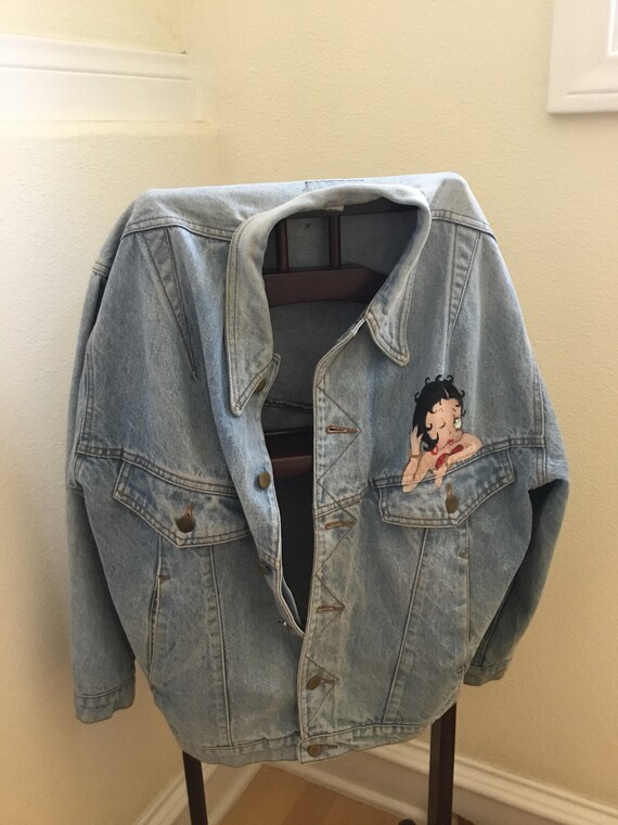 Vintage Denim Jacket / Betty Boop and Pudgy / Hand