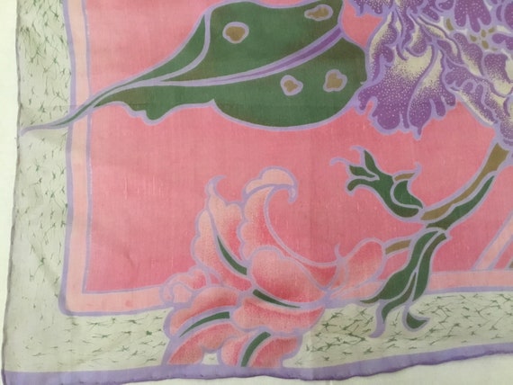 Vintage Silk Scarf / Pastel Peonies and Orchids - image 7