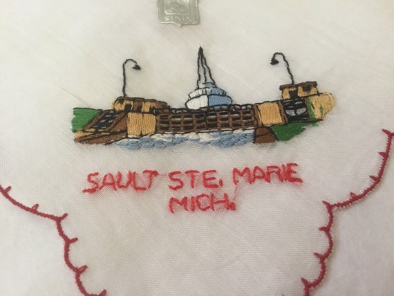 Vintage Tourist Handkerchief / Sally Ste. Marie, … - image 1