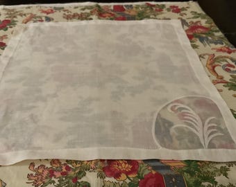 Vintage Handkerchief / Plain Linen Hankie / Organza Detail