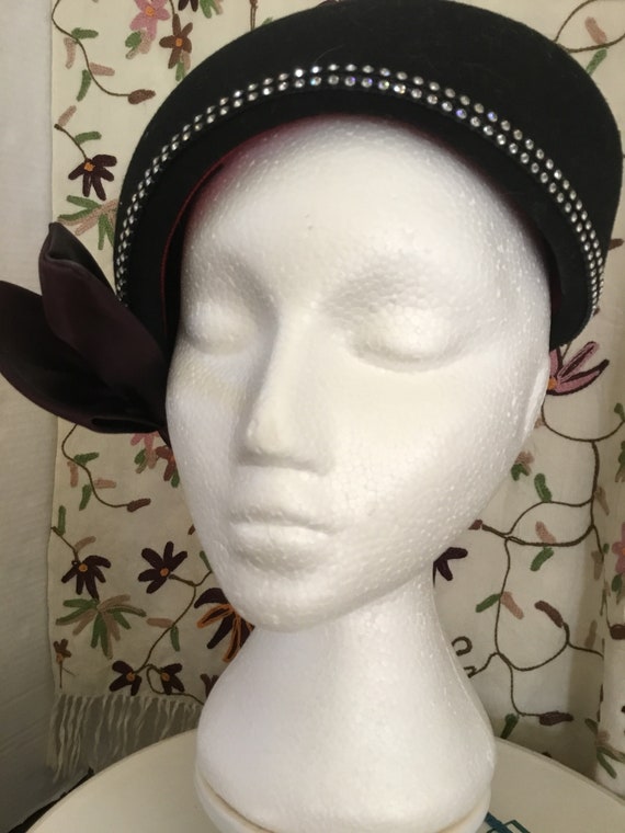 Vintage Hat / Black Wool Felt Glengarry Style wit… - image 2