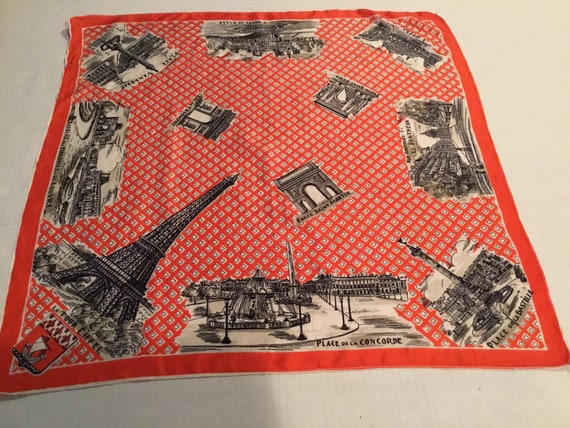 Vintage Silk Scarf / Paris Souvenir / Paris Monum