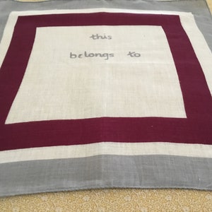 Vintage Handkerchief  by Kimball / “This Belongs To” / Gray