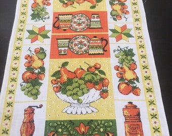 Vintage Linen Tea Towel / 1960s Kitchen Colors / Midcentury Tea Towel
