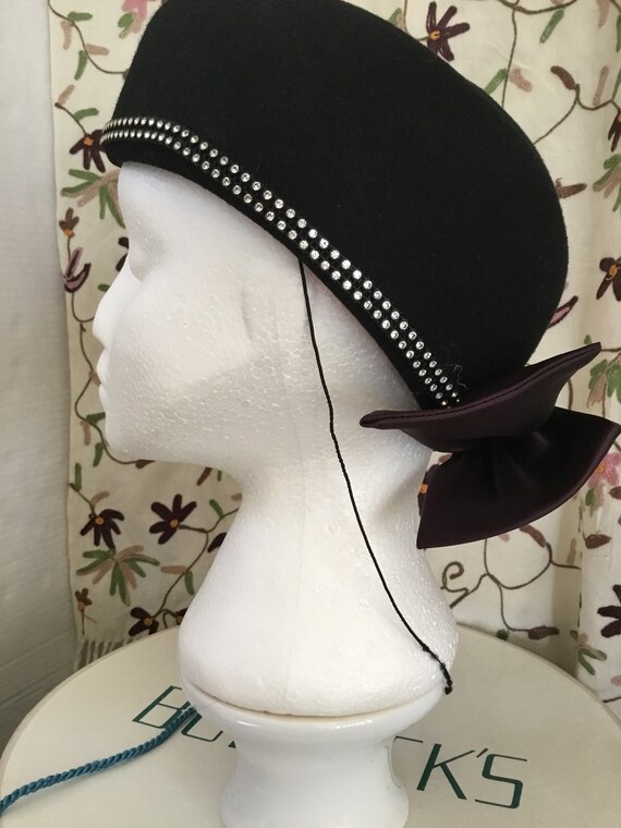 Vintage Hat / Black Wool Felt Glengarry Style wit… - image 1