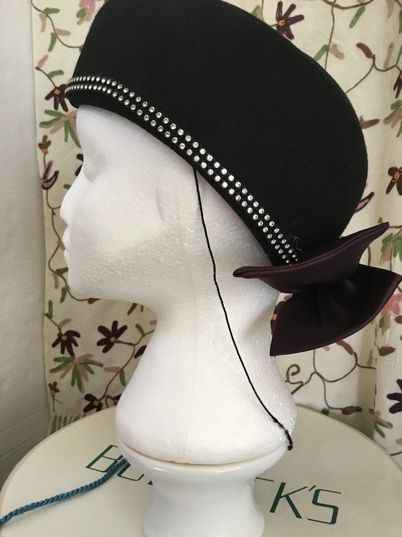 Vintage Hat / Black Wool Felt Glengarry Style With 