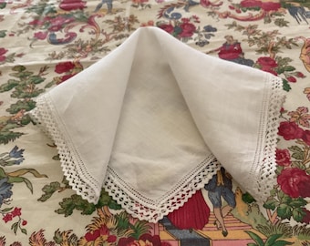 Vintage Handkerchief  / Crochet and Rickrack / "Something Blue"