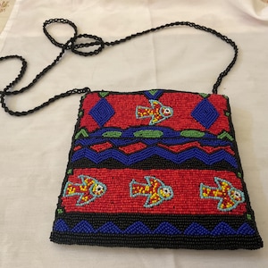 Vintage Colorful Beaded Bag  / Cute Fishes or are They Birds?