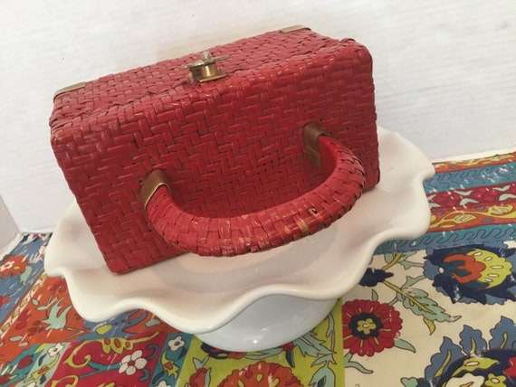 Tiny Vintage Purse / Koret Bright Red Straw - image 8