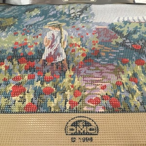 Vintage Needlepoint Canvas and Yarn / DMC “A Touch of Romance”