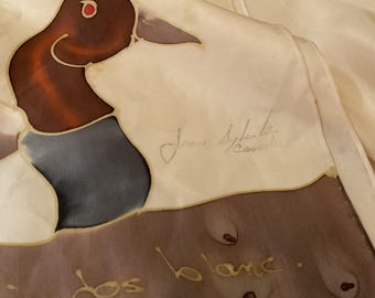 Sciarpa di seta vintage / Anatra dipinta a mano
