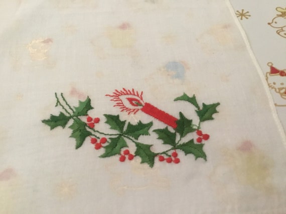 Vintage Handkerchief / Holiday Christmas Candle a… - image 2