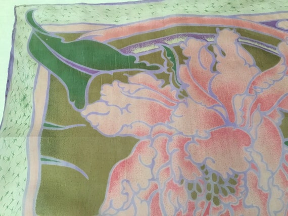 Vintage Silk Scarf / Pastel Peonies and Orchids - image 4