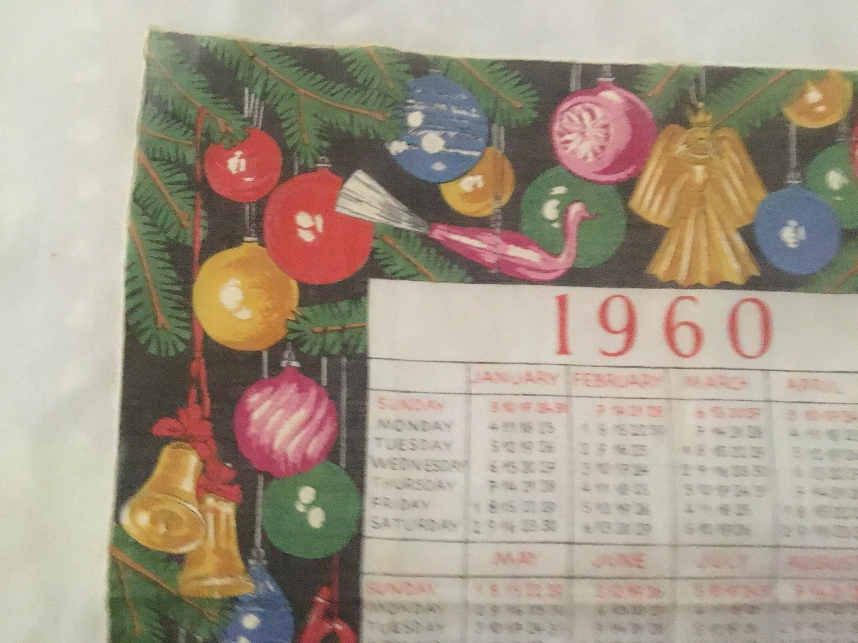 Vintage Handkerchief / 1960 Calendar, Probably by Krier - Etsy