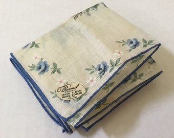 Vintage Handkerchief / Blue Roses Bouquet by Burmel