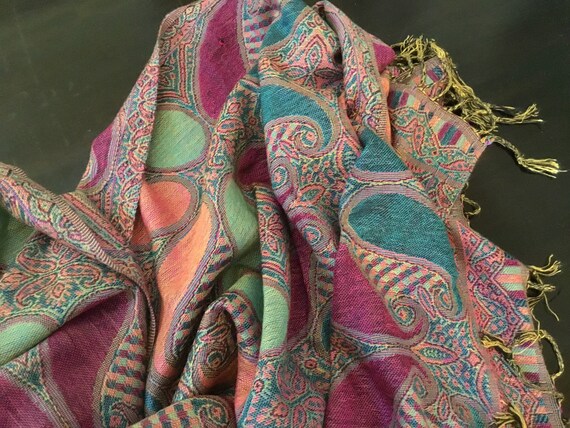 Vintage Pashmina / Red, Purple and Brown - image 5
