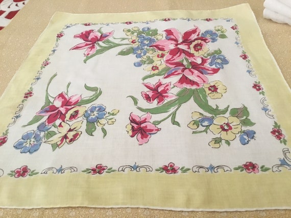 Vintage Handkerchief / Red Daffodils - image 1