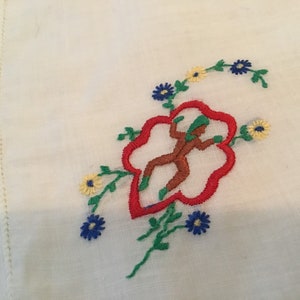 Vintage Handkerchief / Embroidered RED Brownie Trefoil Emblem