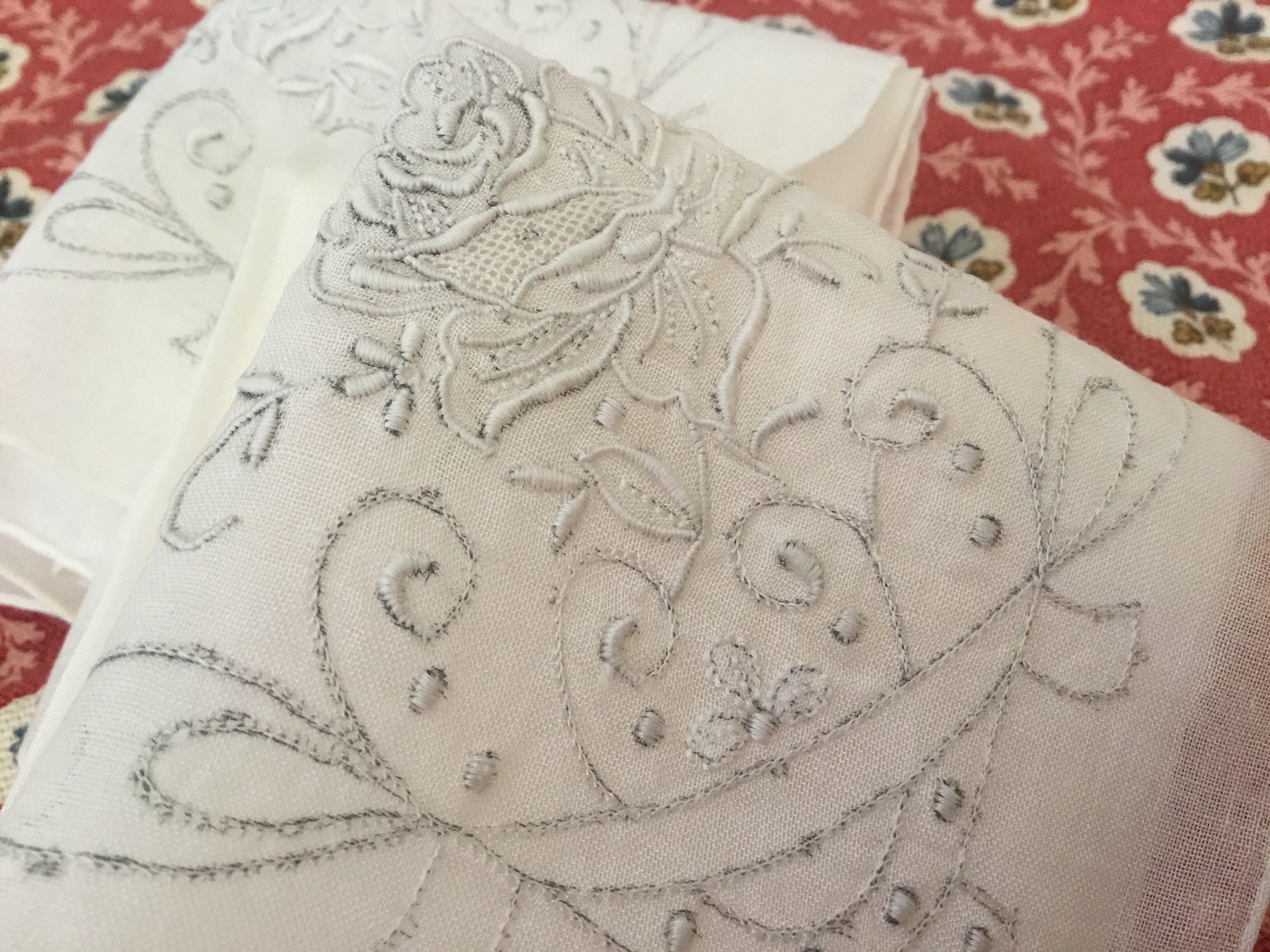 Vintage Handkerchiefs / White on White Embroidery