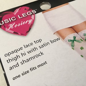 Vintage Nylon Stockings / Music Legs Hosiery / ShamrockThigh Highs/ One Pair /