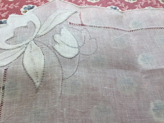 Vintage Handkerchief with Tulip Corners / Blue Ri… - image 2