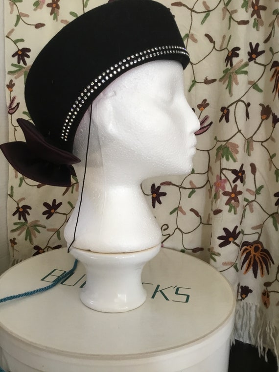 Vintage Hat / Black Wool Felt Glengarry Style wit… - image 4