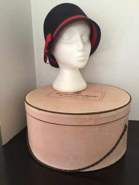 Vintage Straw Hat / Navy Blue Cloche by Emme Inc.… - image 2