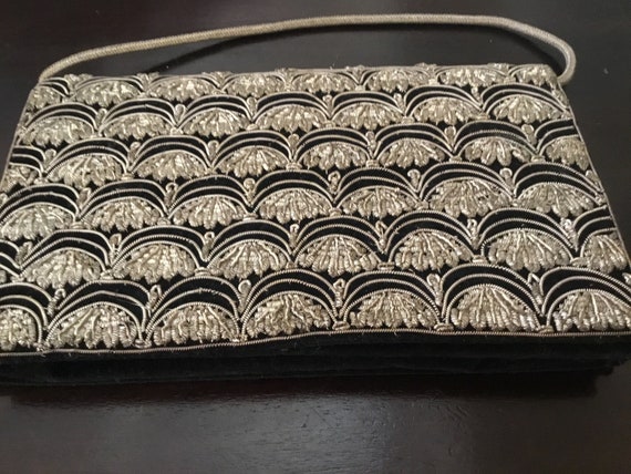 Vintage Velvet Clutch Bag / Indian Zardosi Embroid