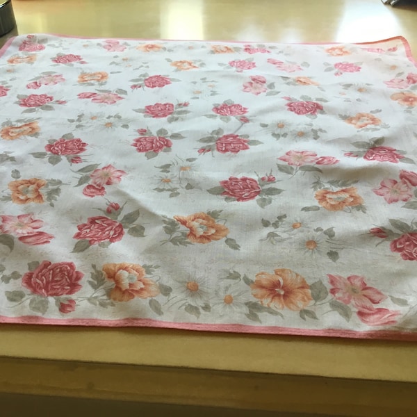 Vintage Handkerchief / Poppies,  Roses and Daisies / Bandana Style / Mario Valentino