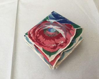 Vintage Handkerchief / Bright Poppies
