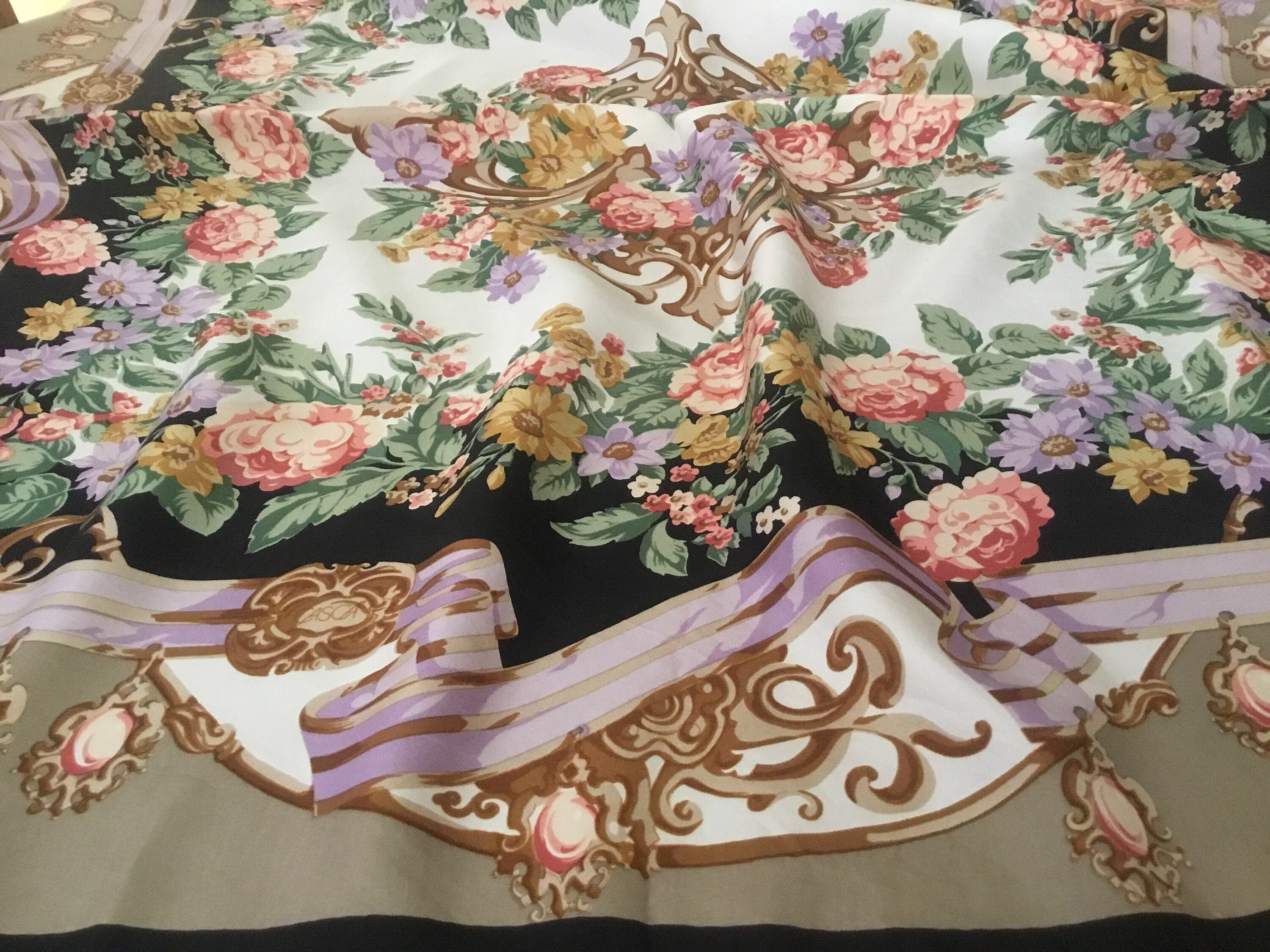 Buy Vintage Silk Scarf by Casca / Peony Bouquets Online in India 