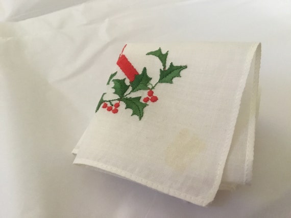 Vintage Handkerchief / Holiday Christmas Candle a… - image 4
