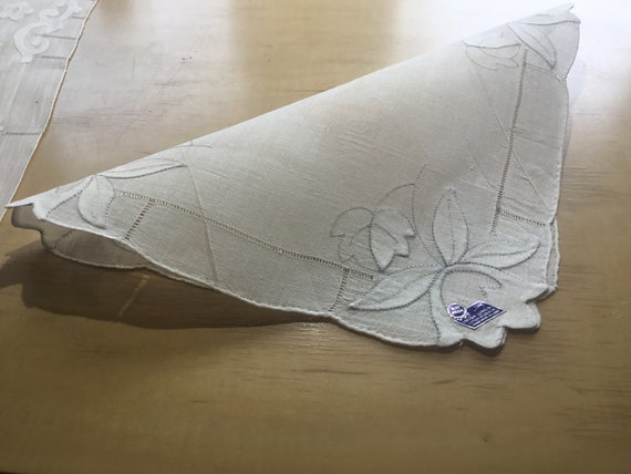Vintage Handkerchief with Tulip Corners / Blue Ri… - image 5